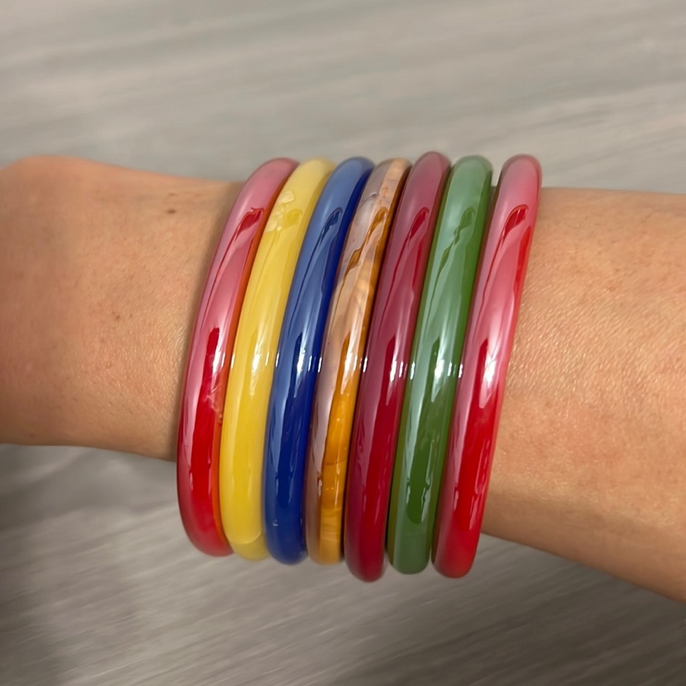 New Set of Colorful Bangle Bracelets, Glass or Plastic